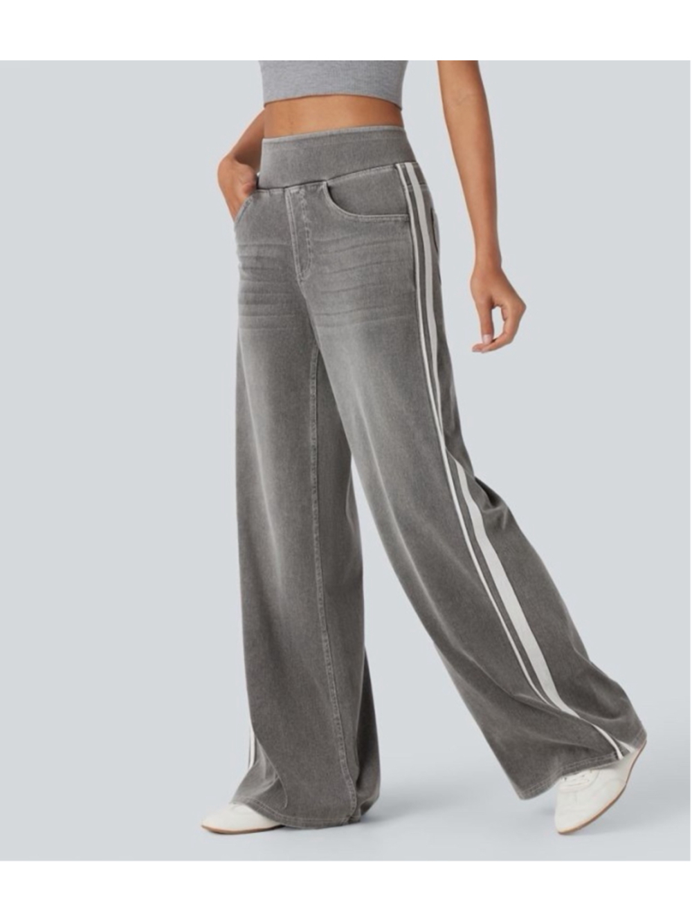 Halara Flex High Waisted Stripe Wide Leg Jeans Cool Grey M Regular NWT